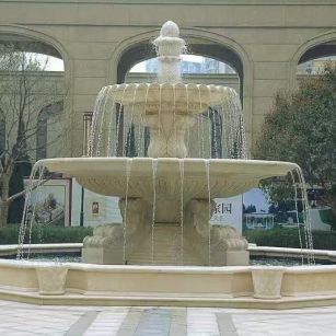 黑龙江 黄金麻花岗岩异型加工——户外庭院石雕流水喷泉