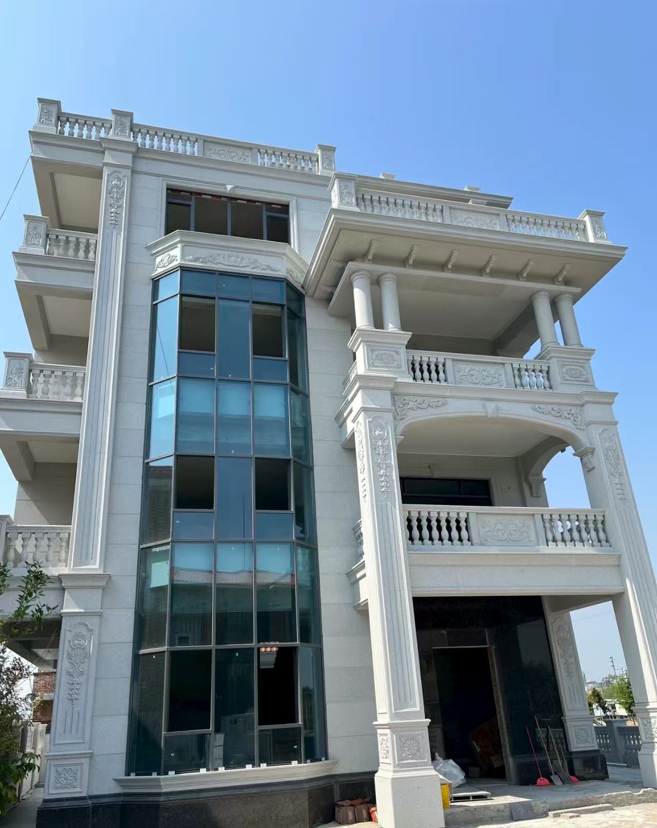 黑龙江 白麻花岗岩别墅外墙干挂效果展示