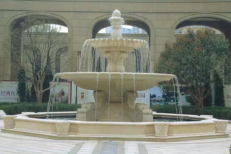 黑龙江 黄金麻花岗岩异型加工——户外庭院石雕流水喷泉