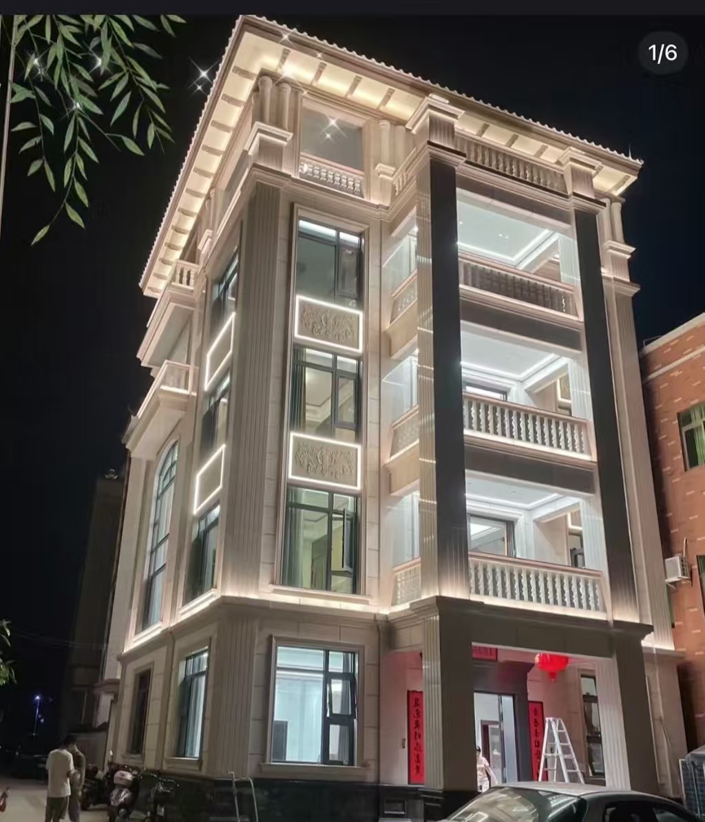 黑龙江 芝麻白花岗岩别墅外墙夜间效果