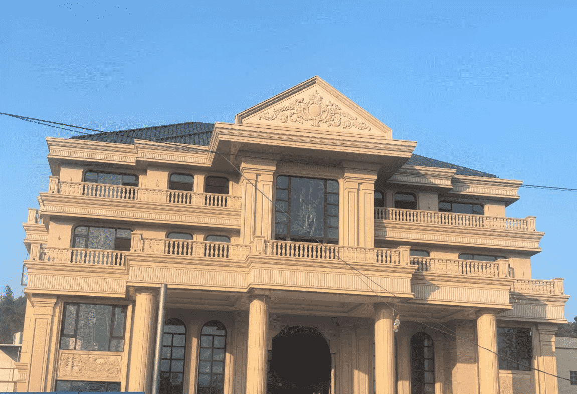 黑龙江黄金麻别墅外墙干挂石材效果示例